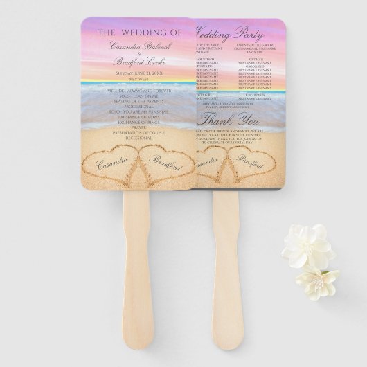 Hearts Beach Hochzeitsfeier Pink Lila Fächer (Vorne und Hinten)