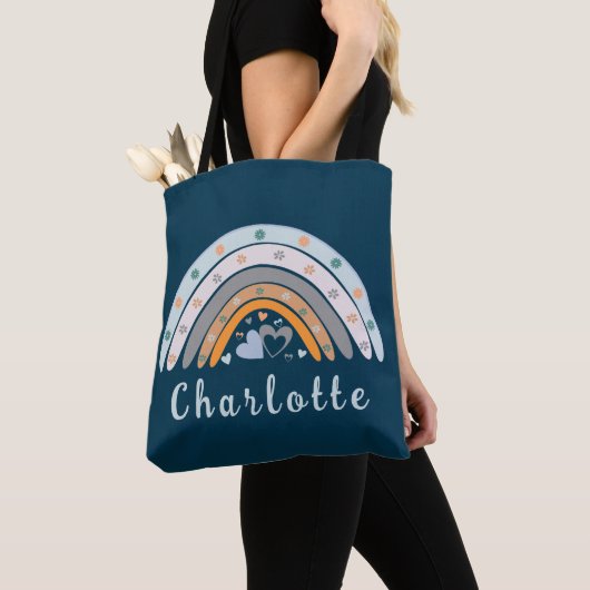 Hearts Boho Rainbow mit Personalisiertem Namen Tasche (Von Nahem)