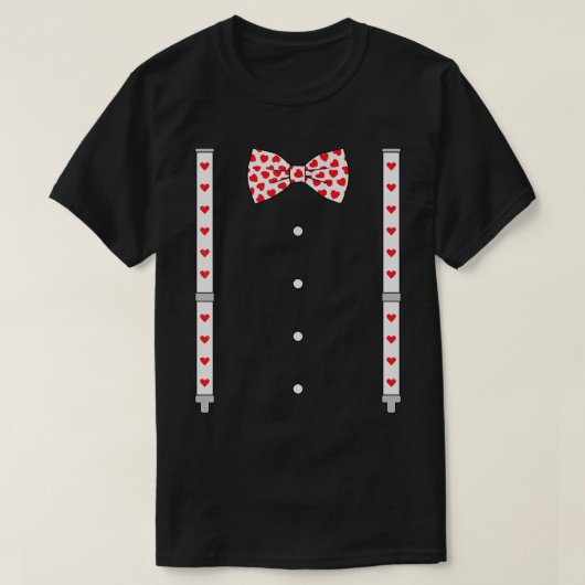 Hearts Bow Krawatte & Suspenders Valentinstag Cost T-Shirt (Design vorne)