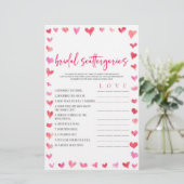 Hearts Bridal Scattergories Bridal Shower Game  Briefpapier (Stehend Vorderseite)