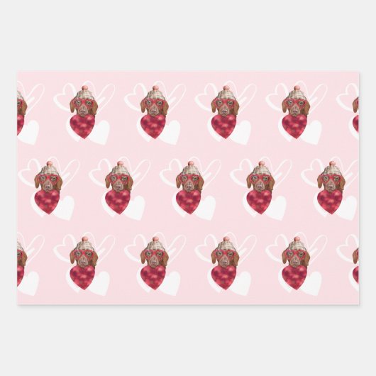 Hearts Brown Dackel Dog Lover Valentines Geschenk Geschenkpapier Set (Vorderseite 2)