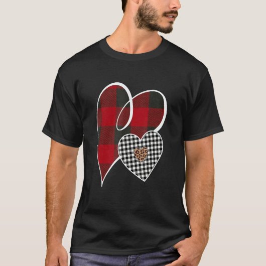 Hearts Buffalo Plaid Red White Leopard Heart Valen T-Shirt (Vorderseite)
