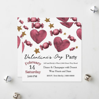 Hearts Candies and Stars Valentine Invitation Feiertagskarte