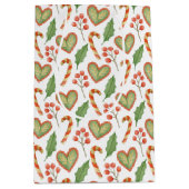 Hearts Candy Cane Holly Pattern Weihnachten Mittlere Geschenktüte (Vorderseite)