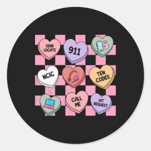 Hearts Candy Valentinstag 911 Dispatcher , Runder Aufkleber