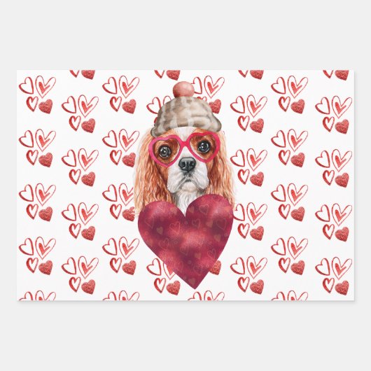 Hearts Cavalier Spaniel Dog Lover Valentines Gift Geschenkpapier Set (Vorderseite)