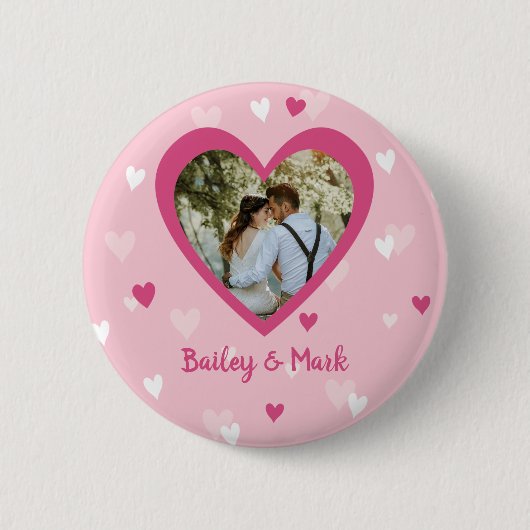 Hearts Couple Custom Foto Valentine Wedding Button (Vorderseite)