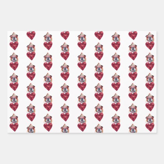 Hearts English Bulldog Hund Lover Valentines Gesch Geschenkpapier Set (Vorderseite 3)
