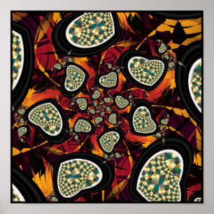 Hearts Fractal Pattern Poster