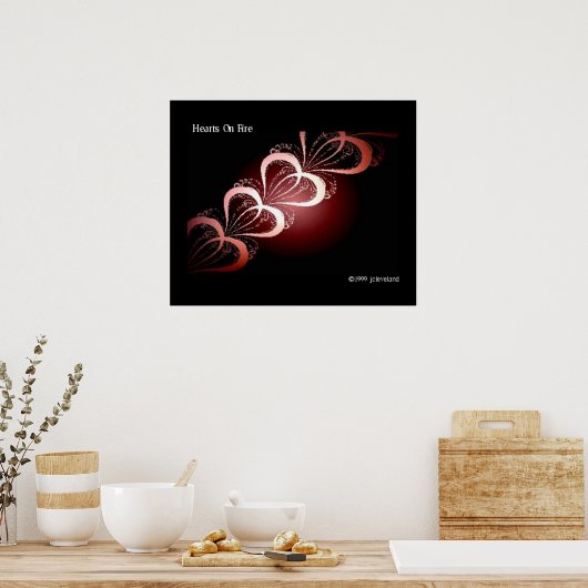 Hearts Fraktal Art Poster Wall Decoder Grafik Kuns (Küche)
