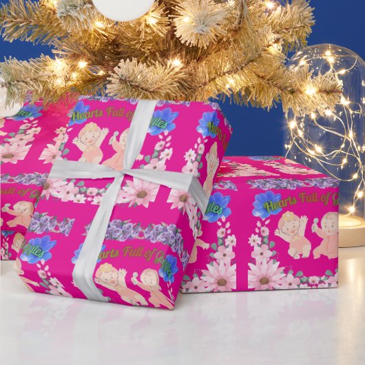 Hearts full of Giggles hot pink Geschenkpapier (Feiertage)