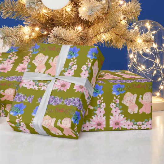 Hearts full of Giggles olive Geschenkpapier (Feiertage)