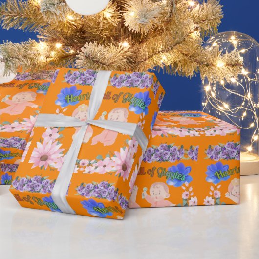 Hearts full of Giggles orange Geschenkpapier (Feiertage)