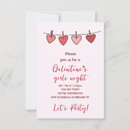 Hearts Galentines Love Pattern Party Invitation RSVP Karte