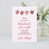 Hearts Galentines Love Pattern Party Invitation RSVP Karte (Stehend Vorderseite)