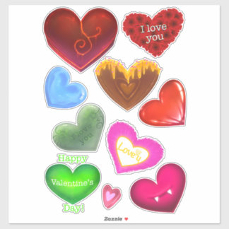 Hearts Happy Valentine’s Day Stickers Colourful Aufkleber