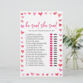 Hearts He Said She Said Bridal Shower Game  Briefpapier (Stehend Vorderseite)