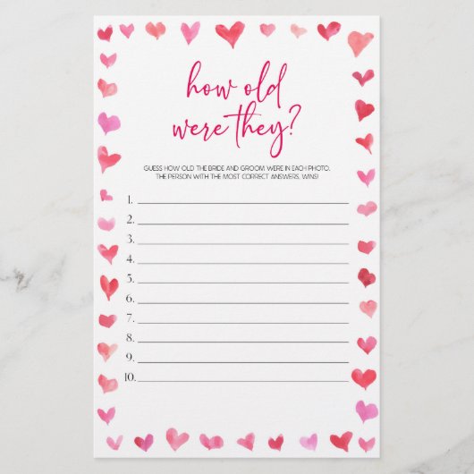 Hearts How Old Were They? Bridal Shower Game  Briefpapier (Vorderseite)