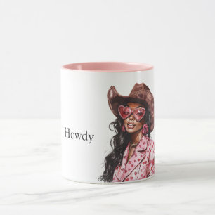 Hearts Howdy Black Lady Cowgirl Tasse