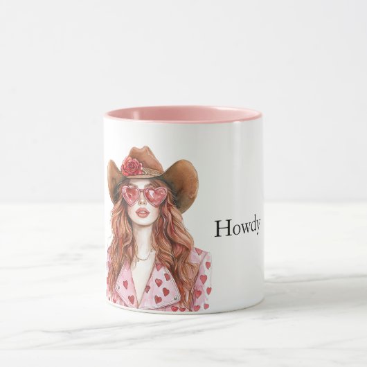 Hearts Howdy Red Hair Cowgirl Tasse (Zentrum)