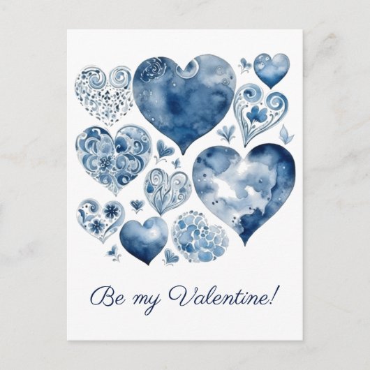Hearts in Delft Blue, valentine Postkarte (Vorderseite)