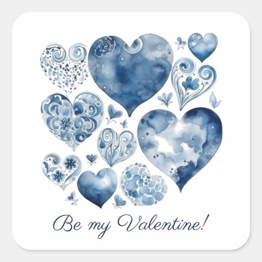 Hearts in Delft Blue, valentine  Quadratischer Aufkleber (Vorderseite)