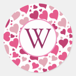 Hearts in Heart Monogram Round Aufkleber