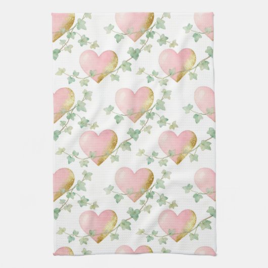 Hearts Intertwined with Ivy Geschirrtuch (Vertikal)