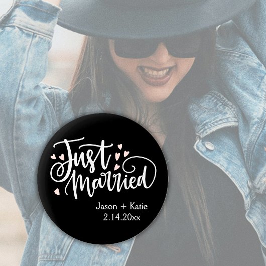 HEARTS just Married Script Names Wedding Date Button