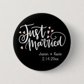 HEARTS just Married Script Names Wedding Date Button (Vorderseite)