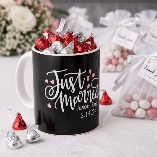 HEARTS just Married Script Names Wedding Date Kaffeetasse