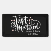 HEARTS just Married Script Names Wedding Day Banner (Horizontal)