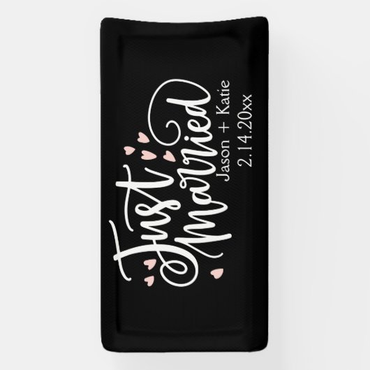 HEARTS just Married Script Names Wedding Day Banner (Vertikal)