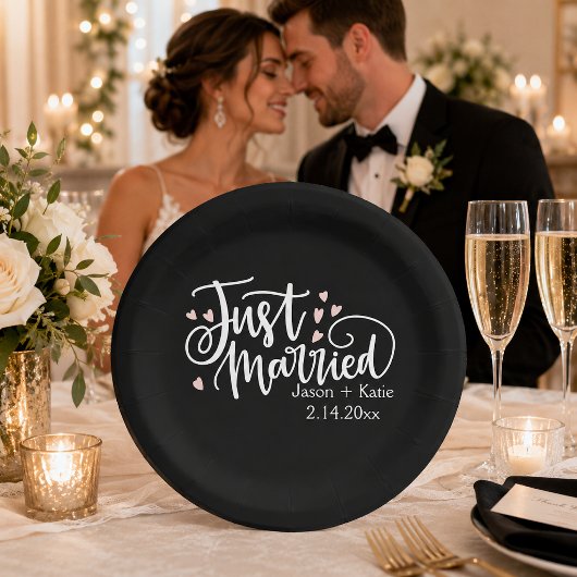 HEARTS just Married Script Names Wedding Day Pappteller