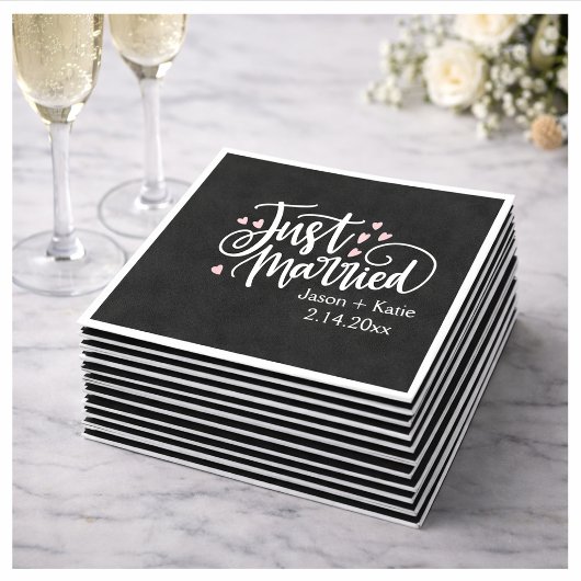 HEARTS just Married Script Names Wedding Day Serviette