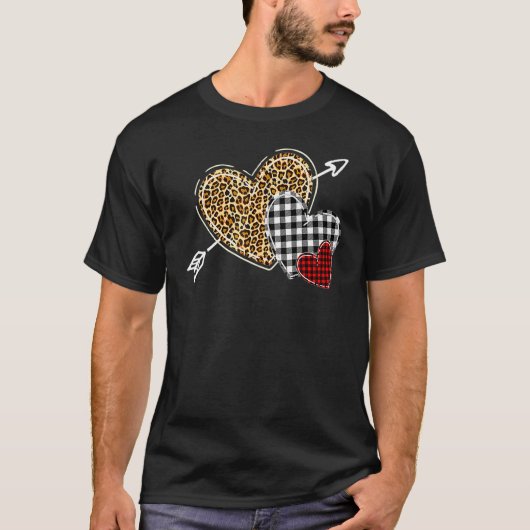 Hearts Leopard Buffalo Karierter Valentinstag 2023 T-Shirt (Vorderseite)