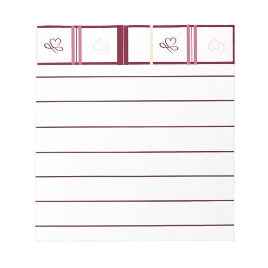 Hearts Lined Notepad – Whimsical Burgundy Design Notizblock (Vorderseite)