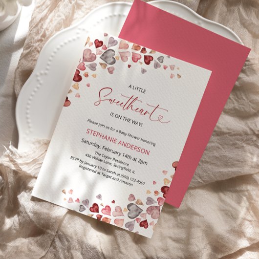 Hearts Little Sweetheart Girl Baby Shower Einladung