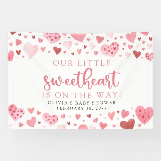 Hearts Little Sweetheart Valentine Baby Shower Banner (Horizontal)