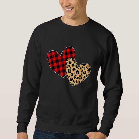 Hearts Love Leopard Plaid Valentines Day Matching Sweatshirt (Vorderseite)