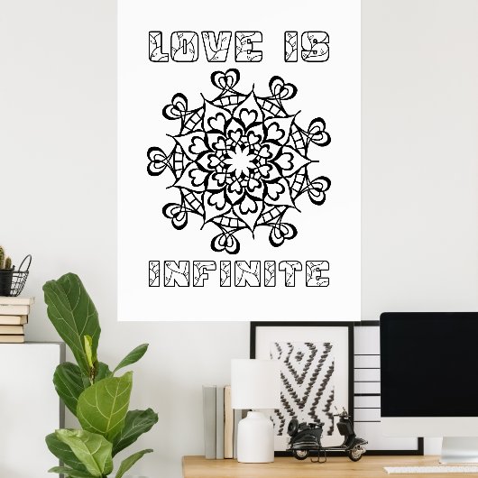 Hearts Mandala - Liebe ist unendlich - Große Färbu Poster (Heimbüro)