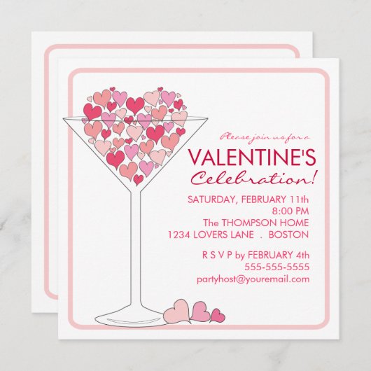 Hearts Martini Valentinstag Party Einladung (Vorne/Hinten)