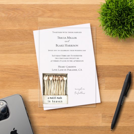 Hearts Match Made in Heaven Wedding   Acryleinladungen (Insitu (Einladungskarte))