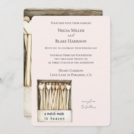 Hearts Match Made in Heaven Wedding   Einladung (Vorne/Hinten)