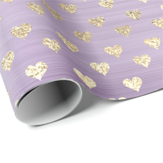 Hearts Metallic Lavande Lila Blush Gold Imitate Geschenkpapier (Rolleneckpunkt)