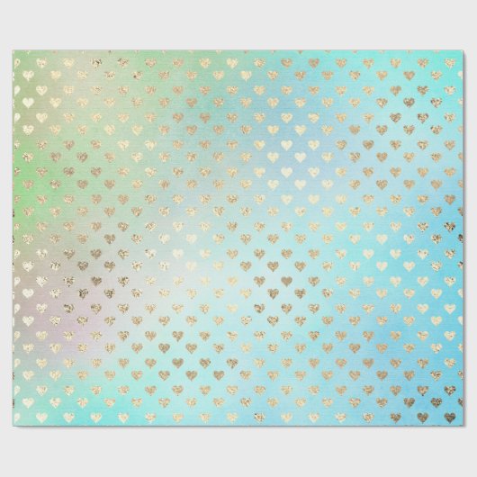 Hearts Metallic Mint Aqua Ocean Blue Gold Imitate Geschenkpapier (Flach)