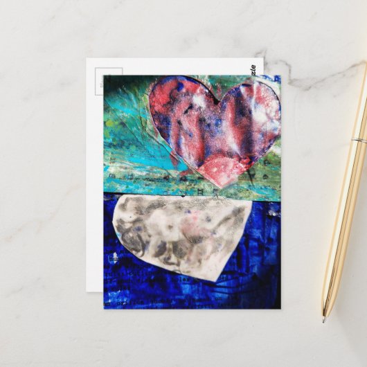 Hearts Mixed Media Postkarte (Vorderseite/Rückseite Beispiel)