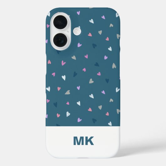 Hearts Modern Monogram iPhone Case (Rückseite)