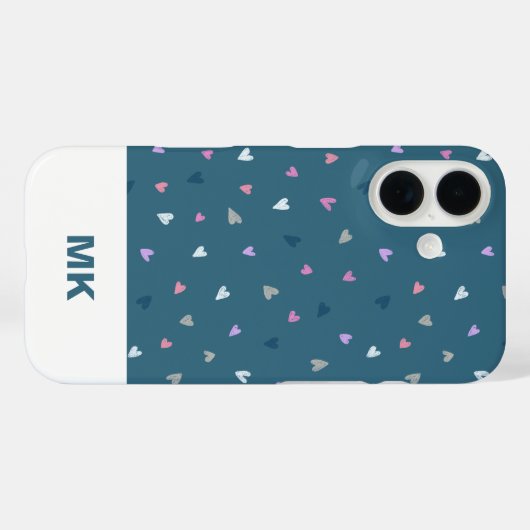 Hearts Modern Monogram iPhone Case (Rückseite (Horizontal))