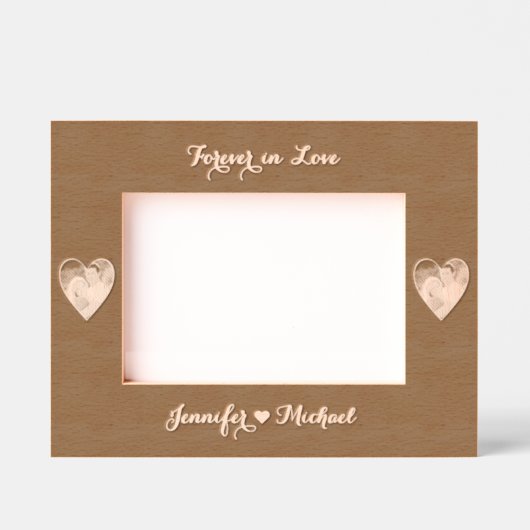 Hearts Monogram Couple Foto Hochzeitstag Geätzte Rahmen (Vorderseite)